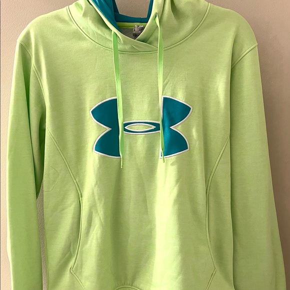Under Armour Neon Green Pull Over Hoodie Jacket Cold Gear Semi Fitted Size Small - Picture 7 of 8